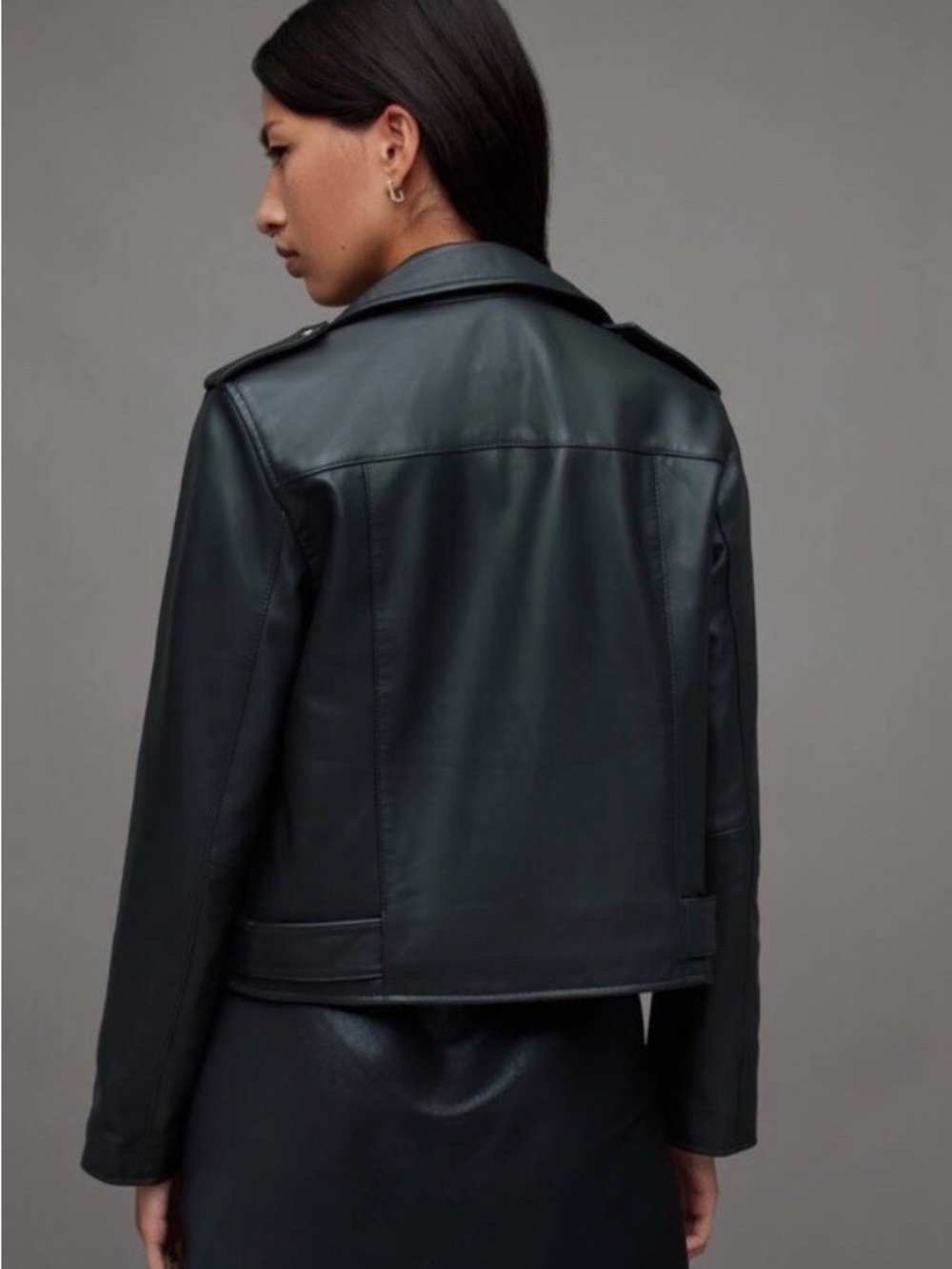 AllSaints Balfern Leather Jacket Dark Green size 6